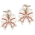 Enamel Pearl Bow Baseball Gameday Drop White Earrings