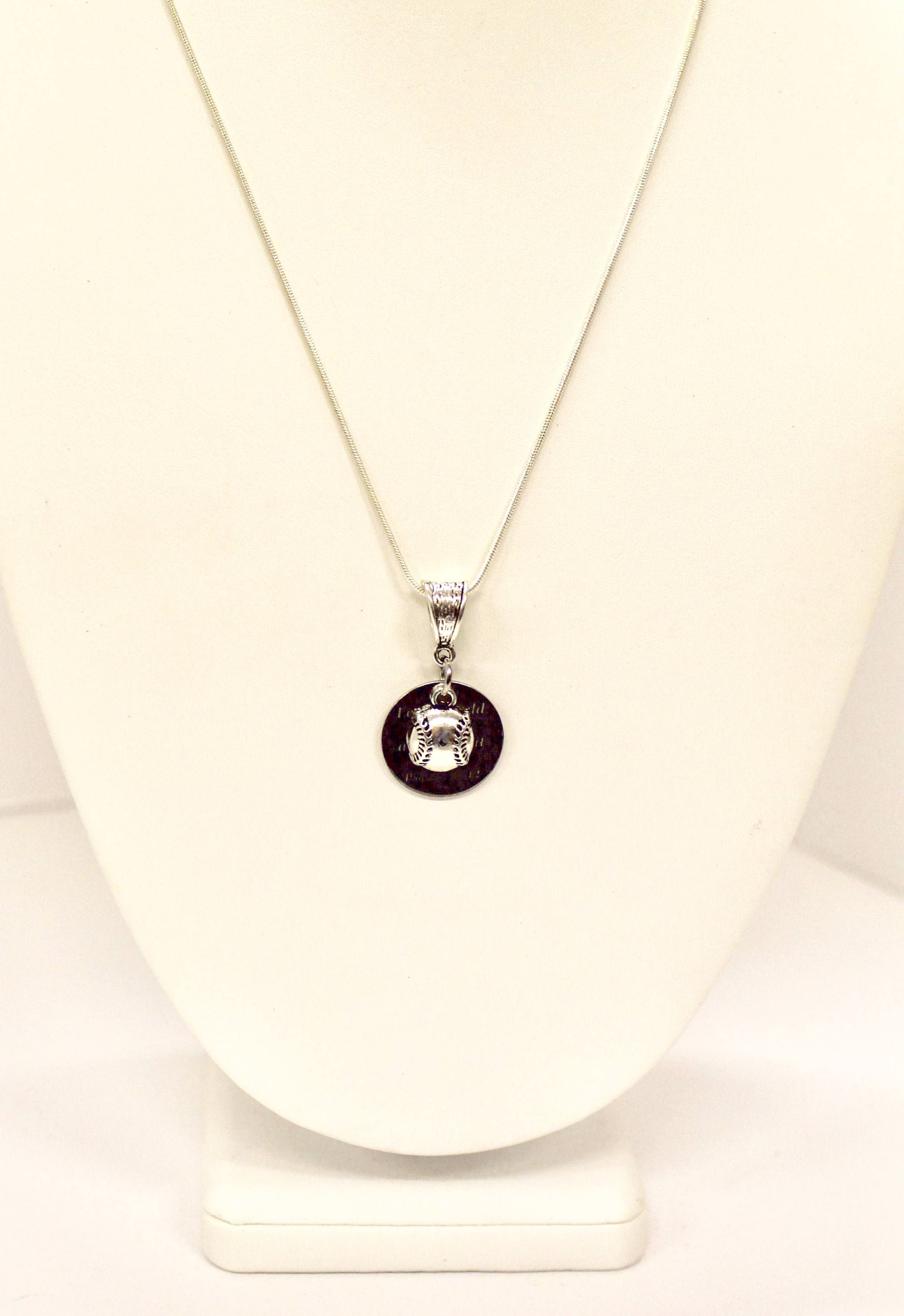 Baseball Let The Field Be Joyful and All That Is In It Pendant on Silver Chain, Psalms 96 12 Bible Verse Jewelry Gift For Her