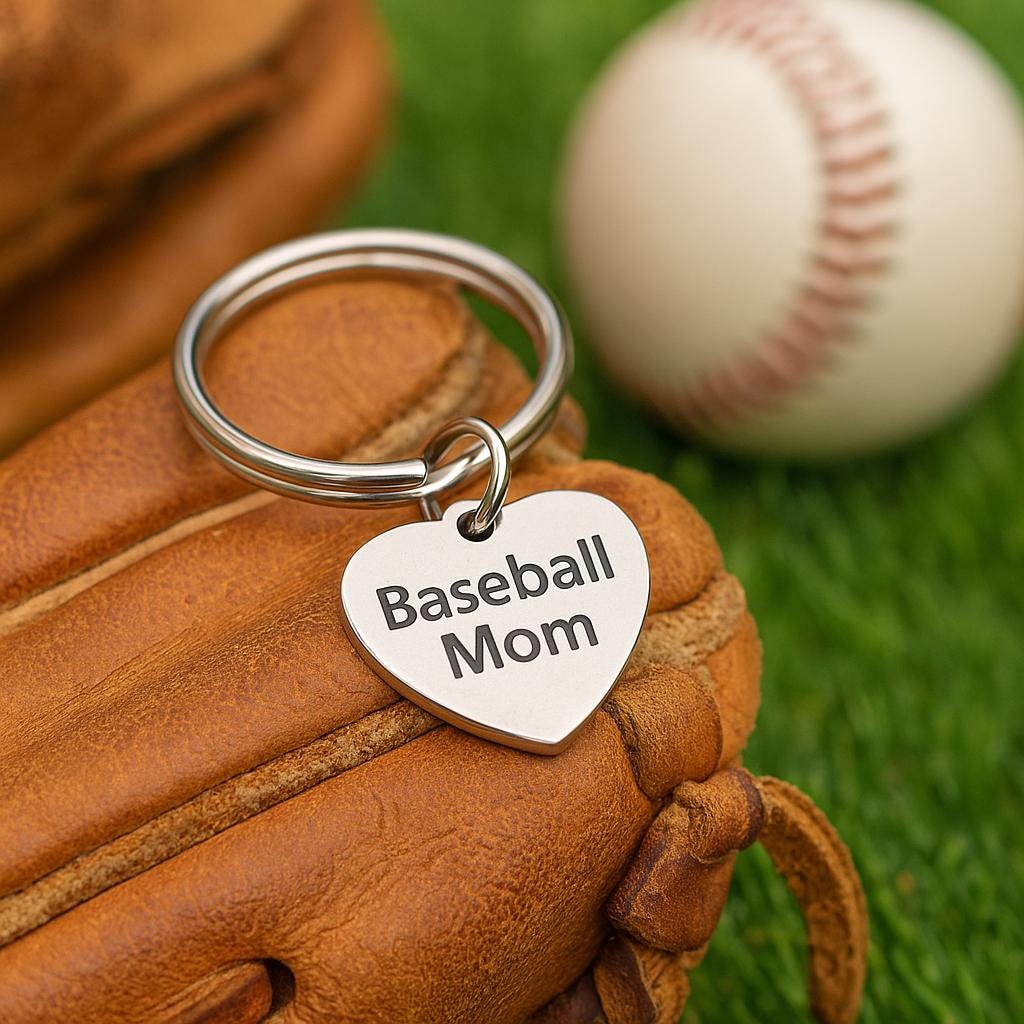 Baseball Mom With Personalized Number Keychain, Heart Charm 19mm Sports Mom Gift Baseball Fan Jewelry Mothers Day Birthday Team Spirit